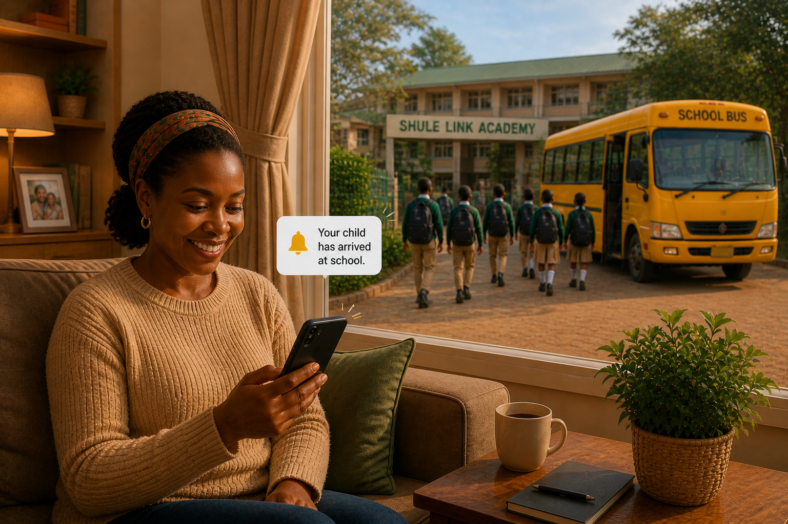 Parent receiving school arrival notification